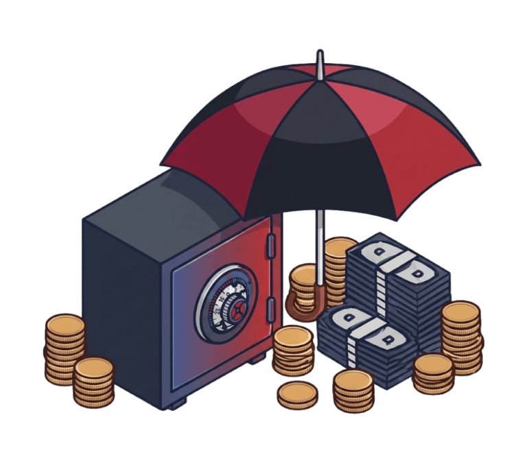 safe, money and umbrella