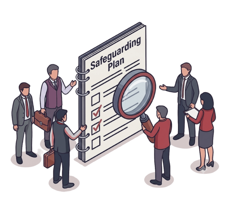 people standing around a big document